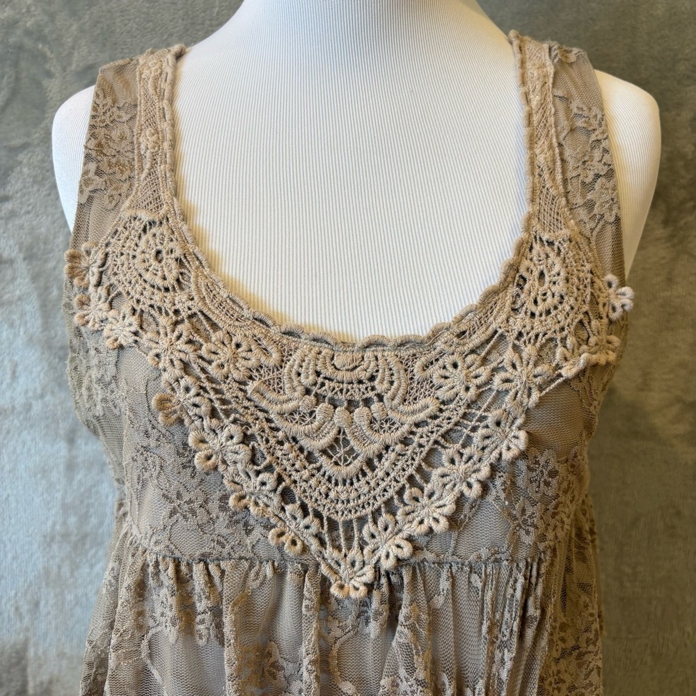 Boho Bohemian Flapper 1920s Lace Tiered Sleeveless Dress Sz M - Picture 3 of 12